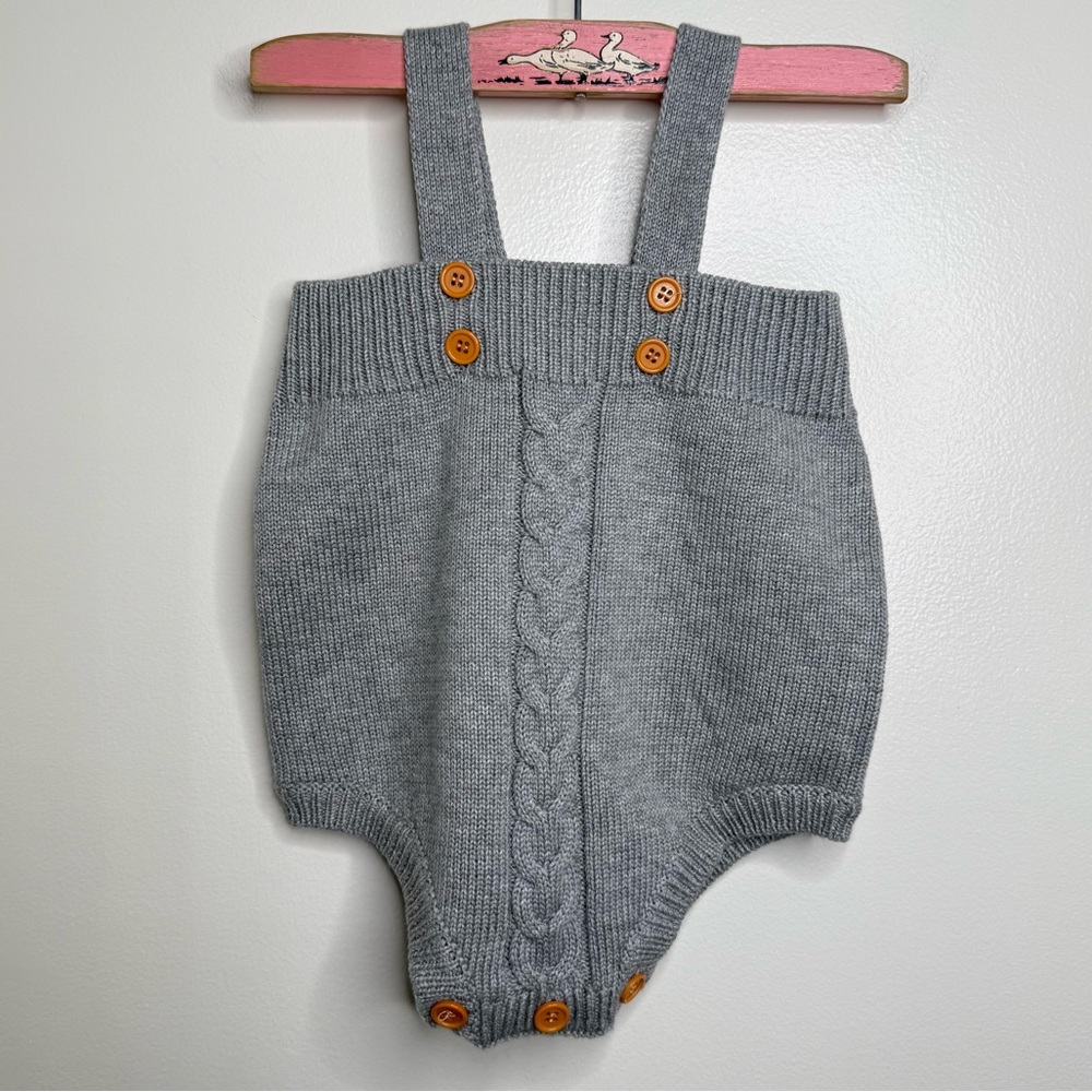 NEW Angou Child Gray Sweater Romper Overalls Unsure of Size See Measurements